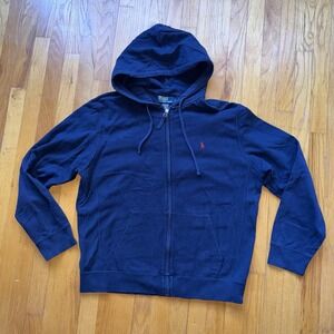 Vintage Polo Ralph Lauren Hoodie L Navy Blue Full Zip Fleece Sweatshirt USA Made